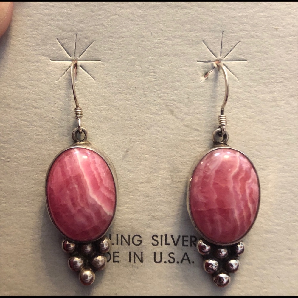 Rhodochrosite Navajo Sterling Earrings